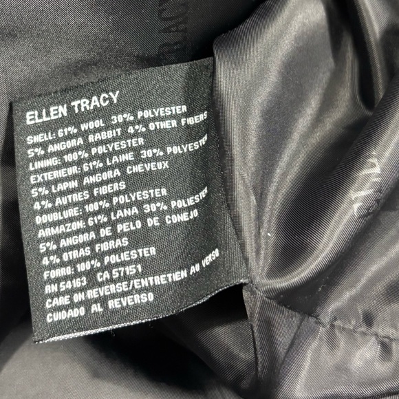 Ellen Tracy Black Wool Angora Blend Lined Coat L/XL Classic Winterwear Pockets - Picture 8 of 16